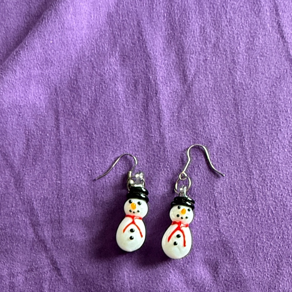 Snowman Earrings with Black and Red Accents